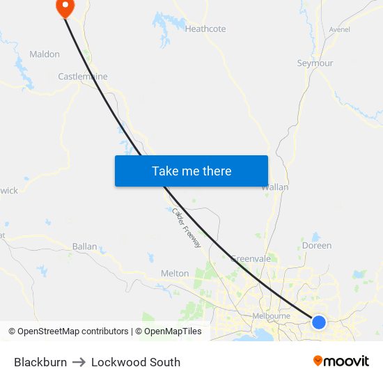 Blackburn to Lockwood South map