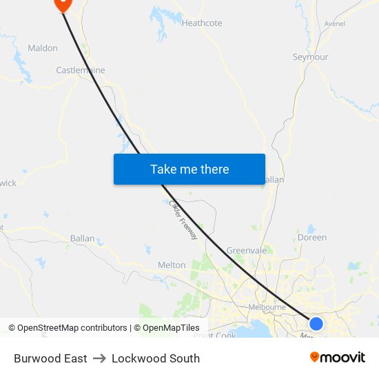Burwood East to Lockwood South map