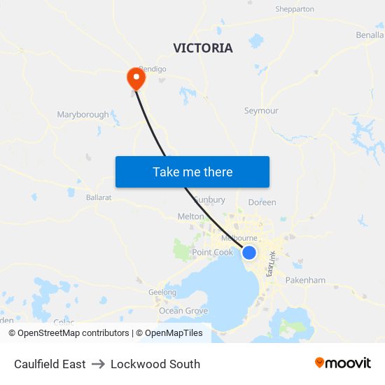 Caulfield East to Lockwood South map