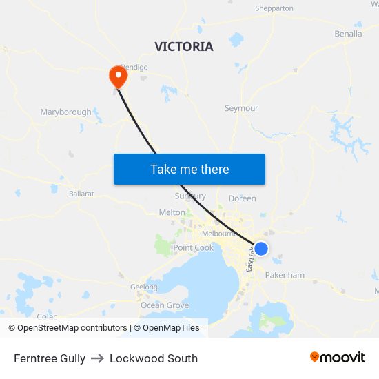 Ferntree Gully to Lockwood South map