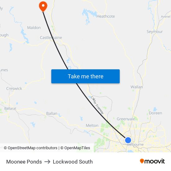 Moonee Ponds to Lockwood South map