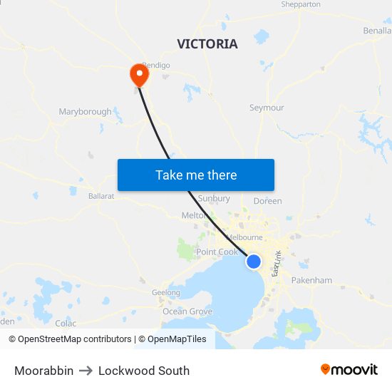 Moorabbin to Lockwood South map