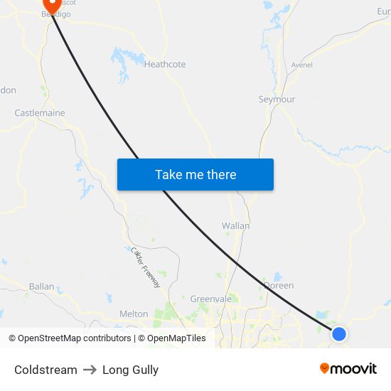 Coldstream to Long Gully map