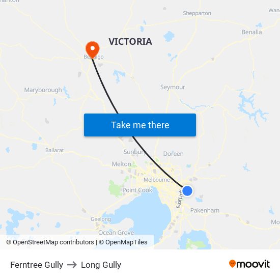 Ferntree Gully to Long Gully map