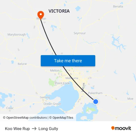 Koo Wee Rup to Long Gully map