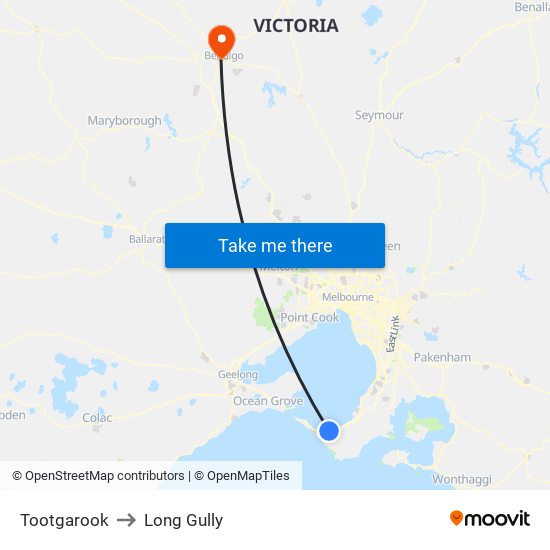 Tootgarook to Long Gully map