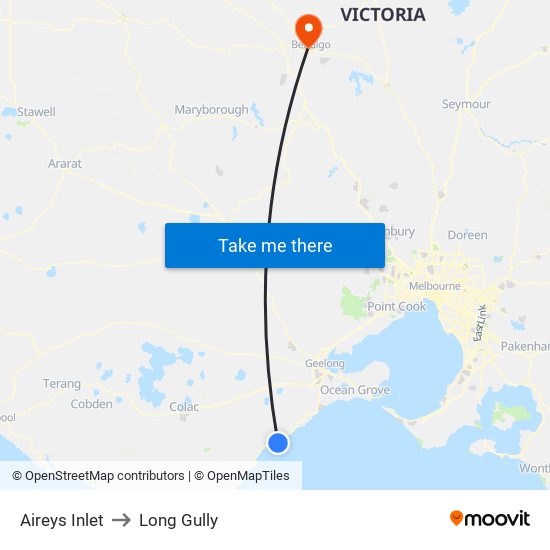 Aireys Inlet to Long Gully map