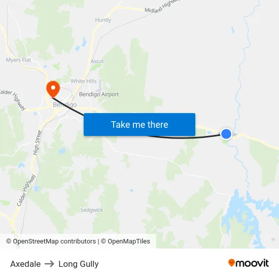 Axedale to Long Gully map