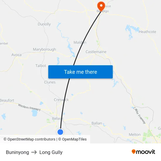 Buninyong to Long Gully map