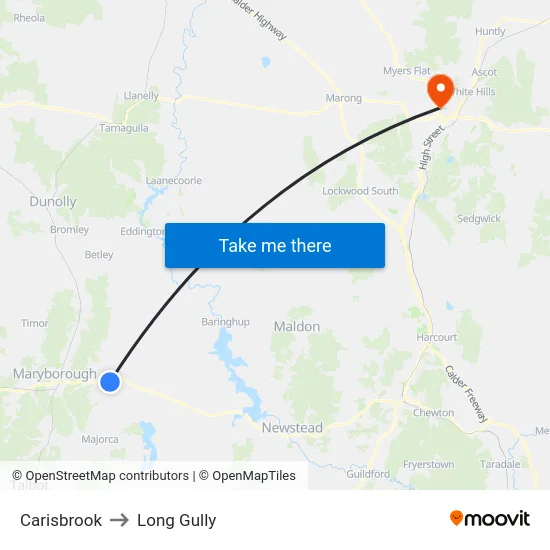 Carisbrook to Long Gully map