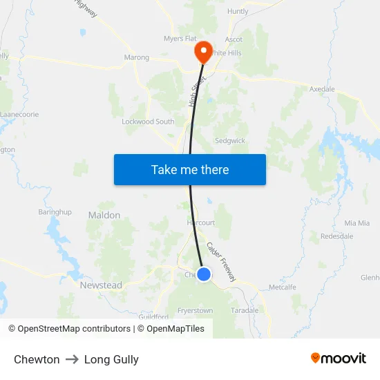 Chewton to Long Gully map