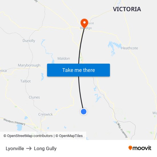 Lyonville to Long Gully map