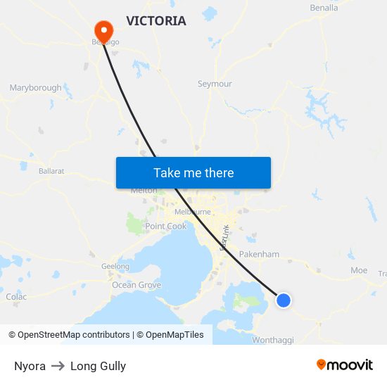 Nyora to Long Gully map