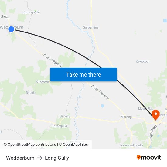 Wedderburn to Long Gully map