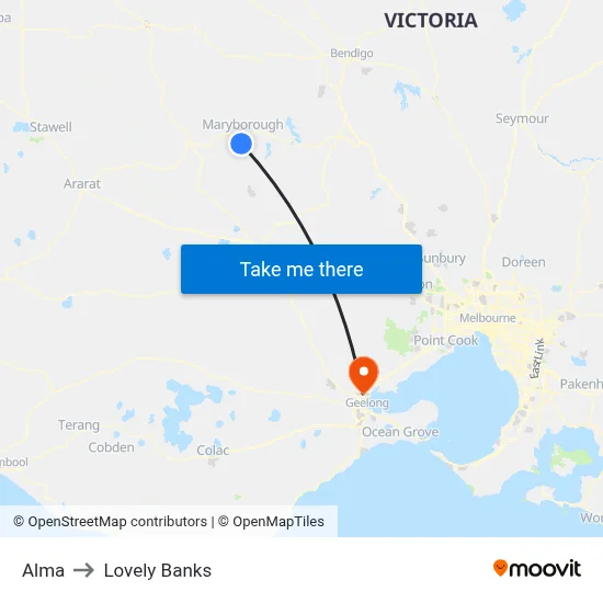 Alma to Lovely Banks map