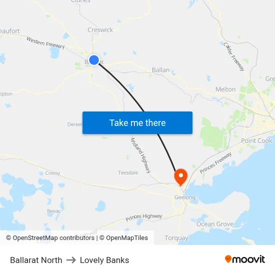 Ballarat North to Lovely Banks map
