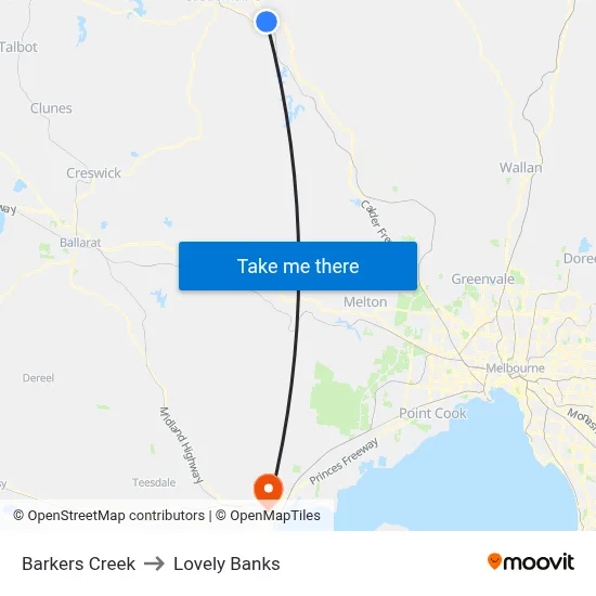 Barkers Creek to Lovely Banks map