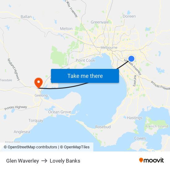 Glen Waverley to Lovely Banks map