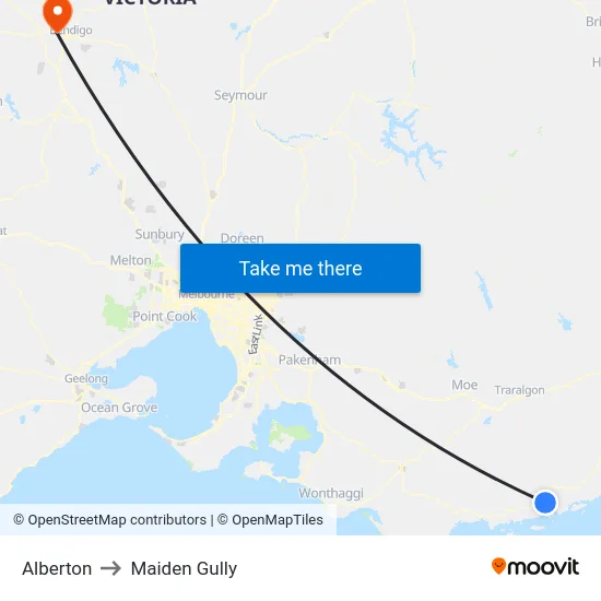 Alberton to Maiden Gully map