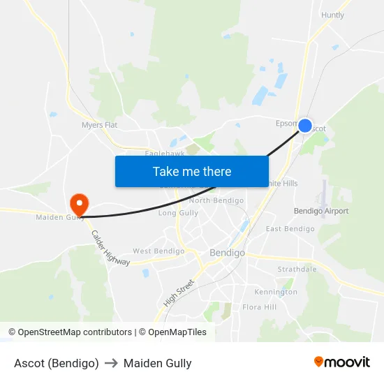 Ascot (Bendigo) to Maiden Gully map
