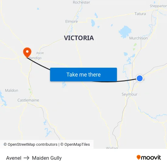 Avenel to Maiden Gully map