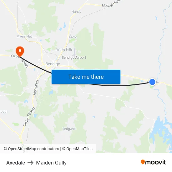 Axedale to Maiden Gully map