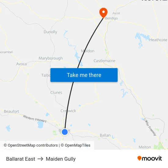 Ballarat East to Maiden Gully map