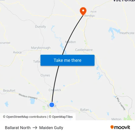 Ballarat North to Maiden Gully map