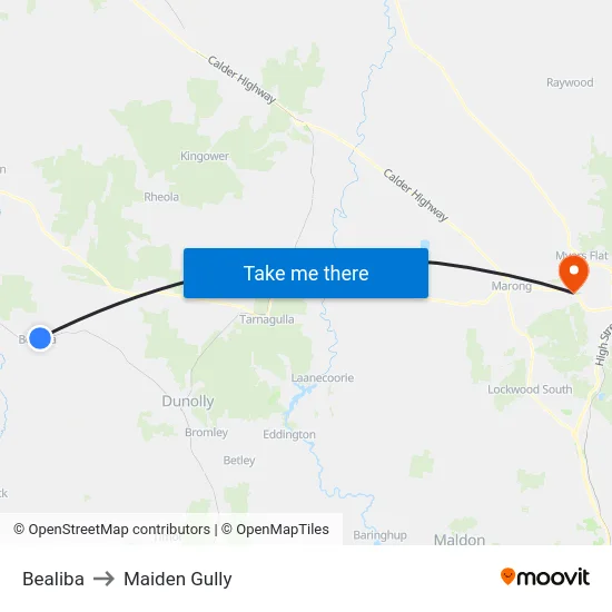 Bealiba to Maiden Gully map
