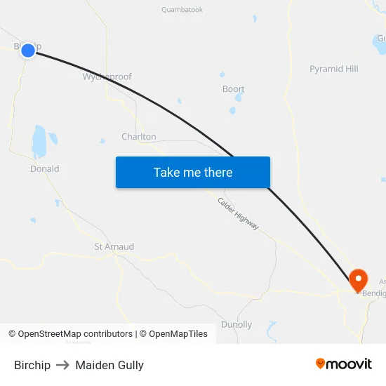 Birchip to Maiden Gully map