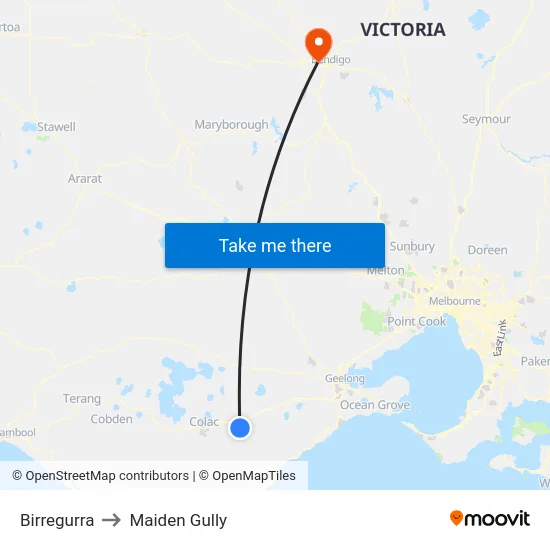 Birregurra to Maiden Gully map