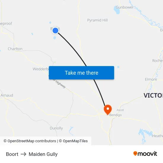 Boort to Maiden Gully map