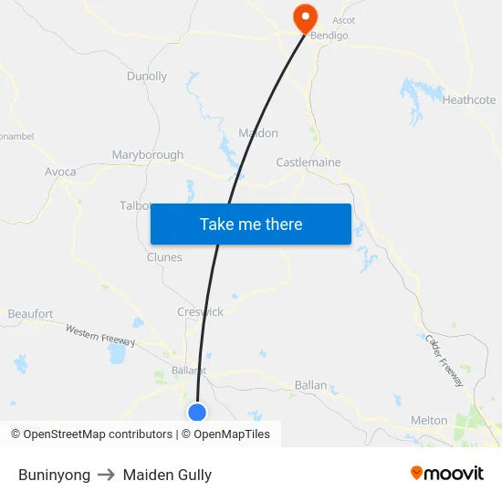 Buninyong to Maiden Gully map