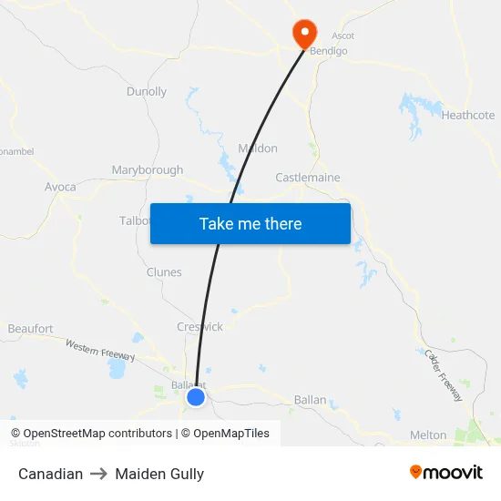 Canadian to Maiden Gully map