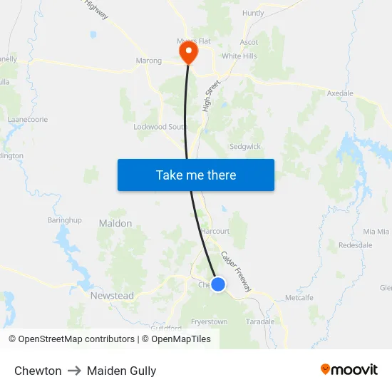 Chewton to Maiden Gully map