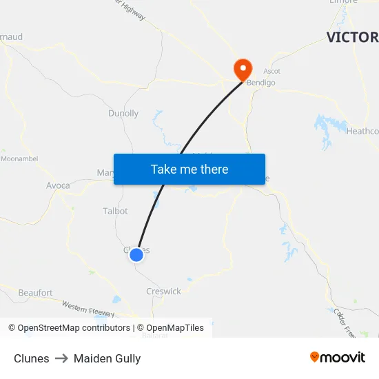 Clunes to Maiden Gully map