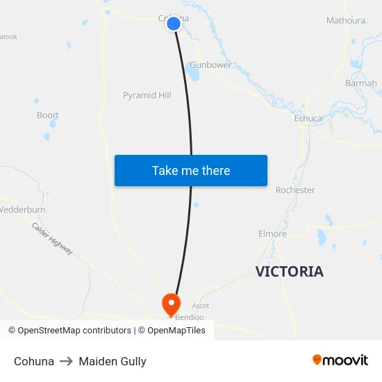 Cohuna to Maiden Gully map
