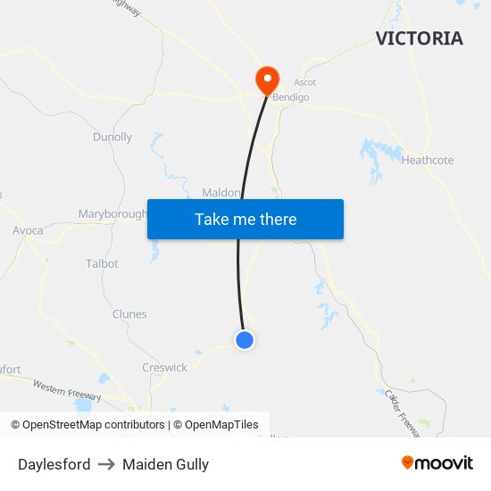 Daylesford to Maiden Gully map