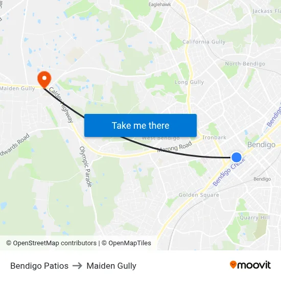 Bendigo Patios to Maiden Gully map