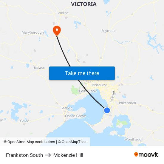 Frankston South to Mckenzie Hill map