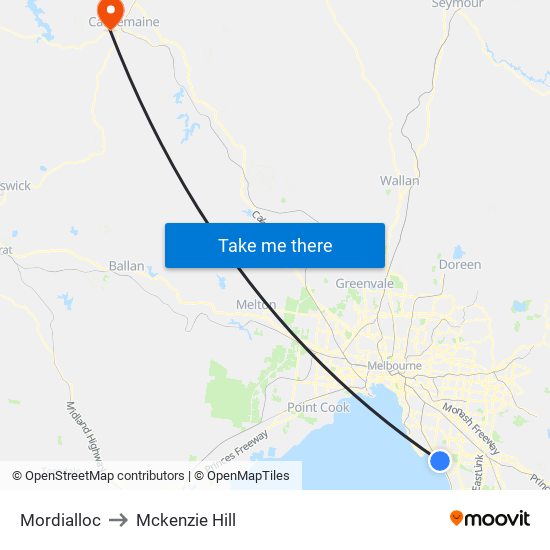 Mordialloc to Mckenzie Hill map