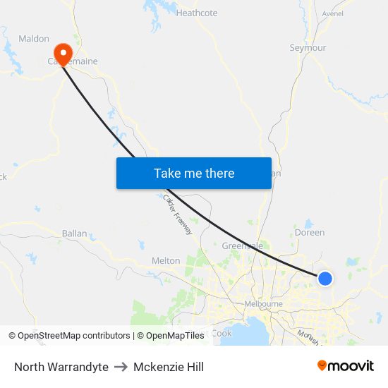 North Warrandyte to Mckenzie Hill map