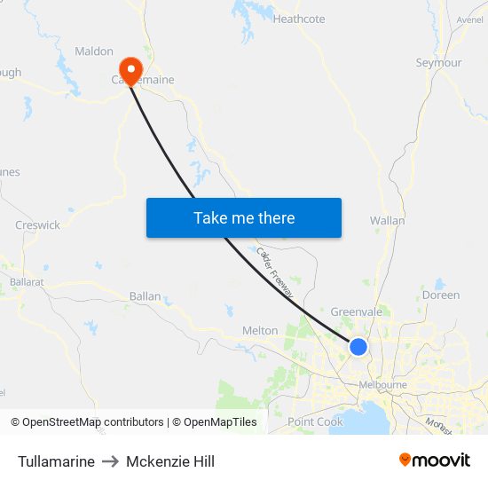 Tullamarine to Mckenzie Hill map