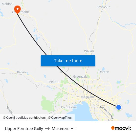 Upper Ferntree Gully to Mckenzie Hill map