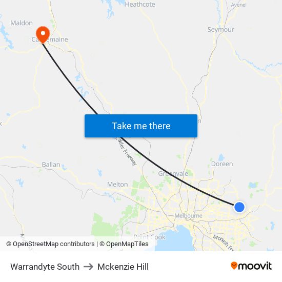 Warrandyte South to Mckenzie Hill map