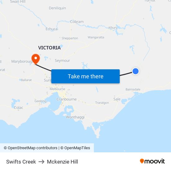 Swifts Creek to Mckenzie Hill map