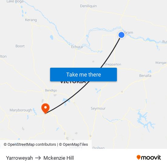 Yarroweyah to Mckenzie Hill map