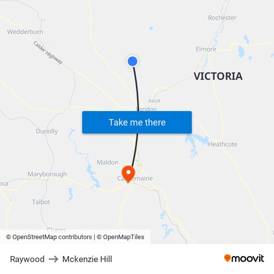 Raywood to Mckenzie Hill map