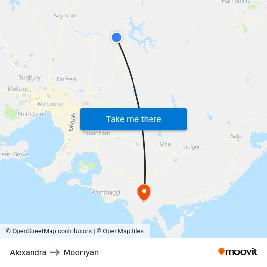 Alexandra to Meeniyan map