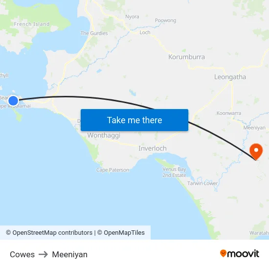 Cowes to Meeniyan map
